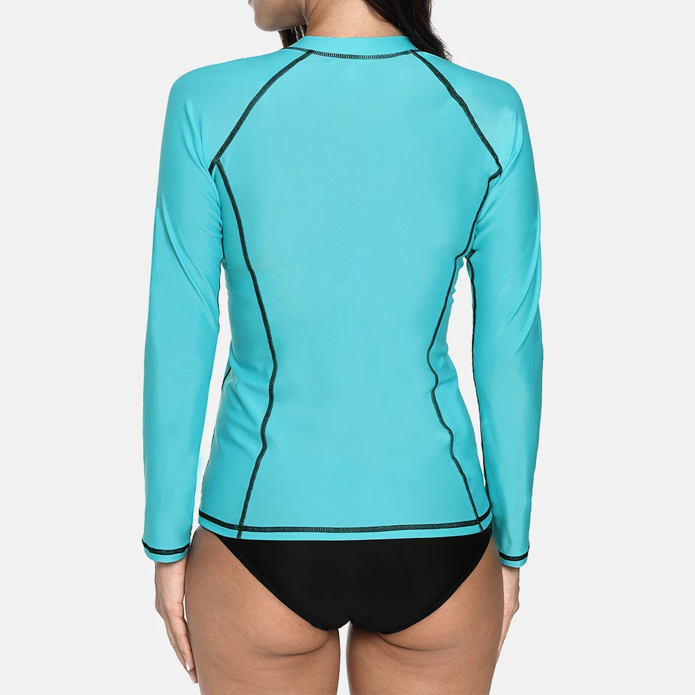 Attraco Women Long Sleeve Zipper Rashguard Swimsuit Solid Color Swimwear Surfing Top Running Biking Shirts Rash Guard UPF50+