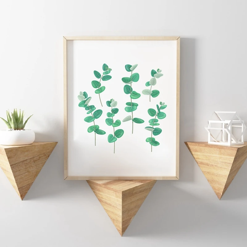 Watercolor Green Eucalyptus Branches Art Print Poster , Botanical Elements Poster Canvas Painting Wall Decor