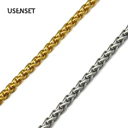 USENSET Gold Plated Textured Rope Chain Necklace Minimalist Stainless Steel Men Chains Neck Jewelry чокер