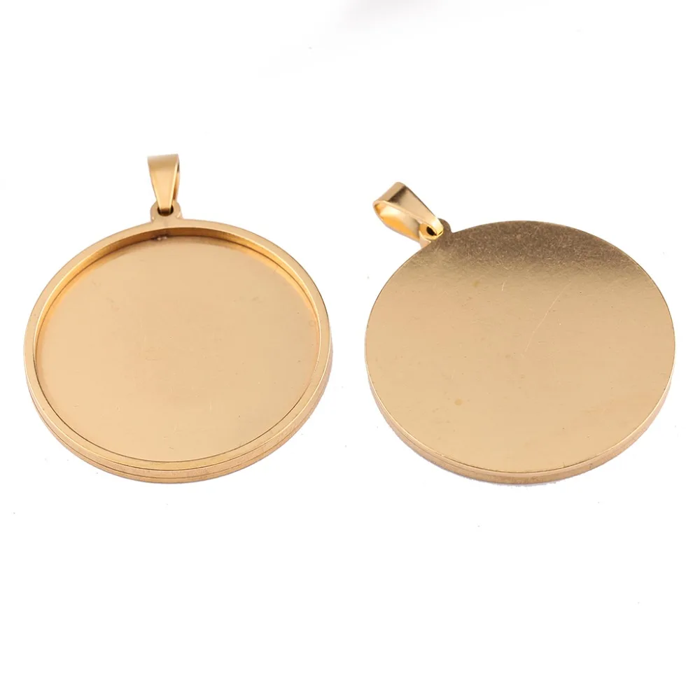 5pcs rose gold stainless steel round 30mm cabochon base settings diy blank pendant trays for jewellery making