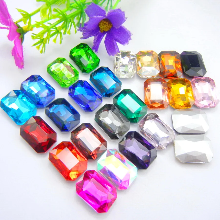 Colorful glass Crystal 4*6mm 6*8mm 8*10mm 10*14mm 13*18mm 18*25mm 18*27mm Rectangle shape 25 colors glue on rhinestones diy trim