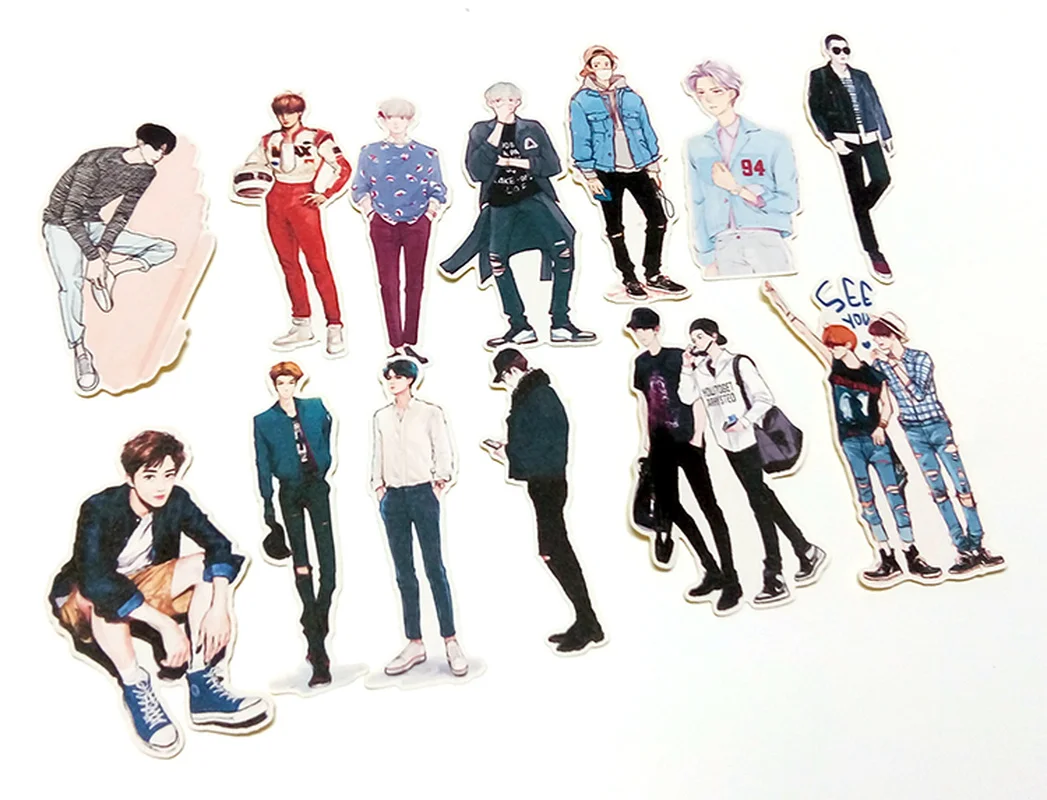 13pcs cute exo Stickers gift decoration Sticker for DIY scrapbooking album Luggage Laptop Phone decal Sticker notebook phone