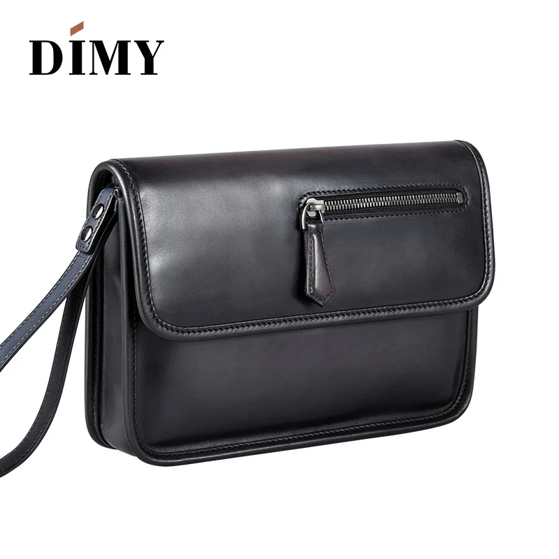 DIMY New Hand Patina Italian Calfskin Leather Clutch Men Handbags Genuine Leather Bags Document File Bag Flap Pocket Day Bag