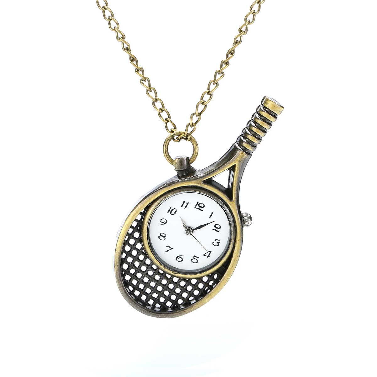 Women\'s Vintage Owl Tennis Racket Quartz Pocket Watch Necklace Pendant Gift