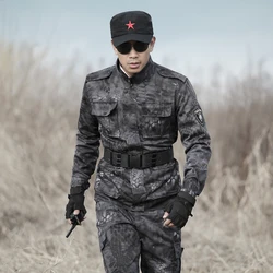 Mens Camouflage Suit Hunting Clothes Multicam Black Training Ghillie Suits Python Hunting Tactical Jackets Pants Hiking Uniforms