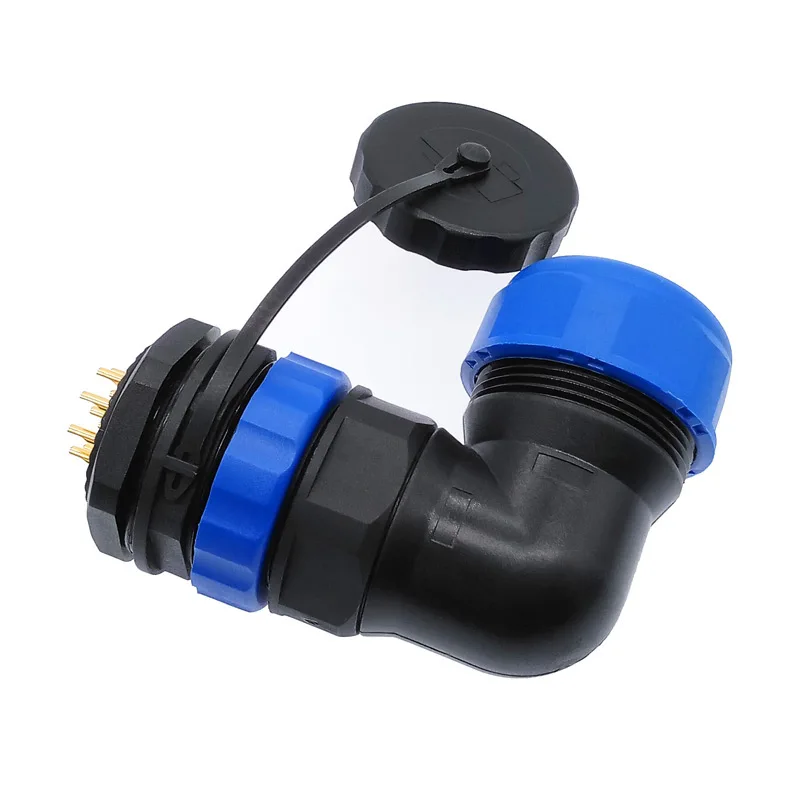 SP28 waterproof IP68 connector 2 pin 3/4/5/6/7/9/10/12/14/16/19/22/24/26Pin corrugated pipe angle connectors 90 degree elbow