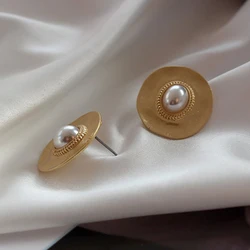 SRCOI Korean Vintage Pearl Gold Silver Color Earrings Round Faux Pearl Geometric Wedding Earring Ladies Party Gorgeous Top Gifts