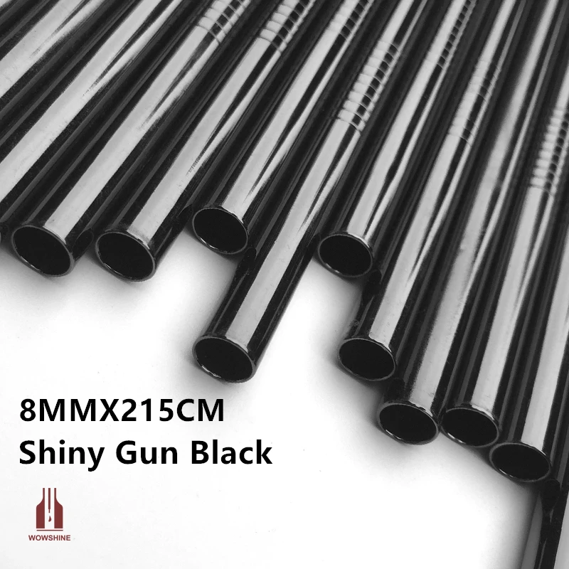 

WOWSHINE 50pcs/lot 8mmx215mm Curved High Quality Shiny Rose Gold/Black Stainless Steel Drinking Straw Rust Free