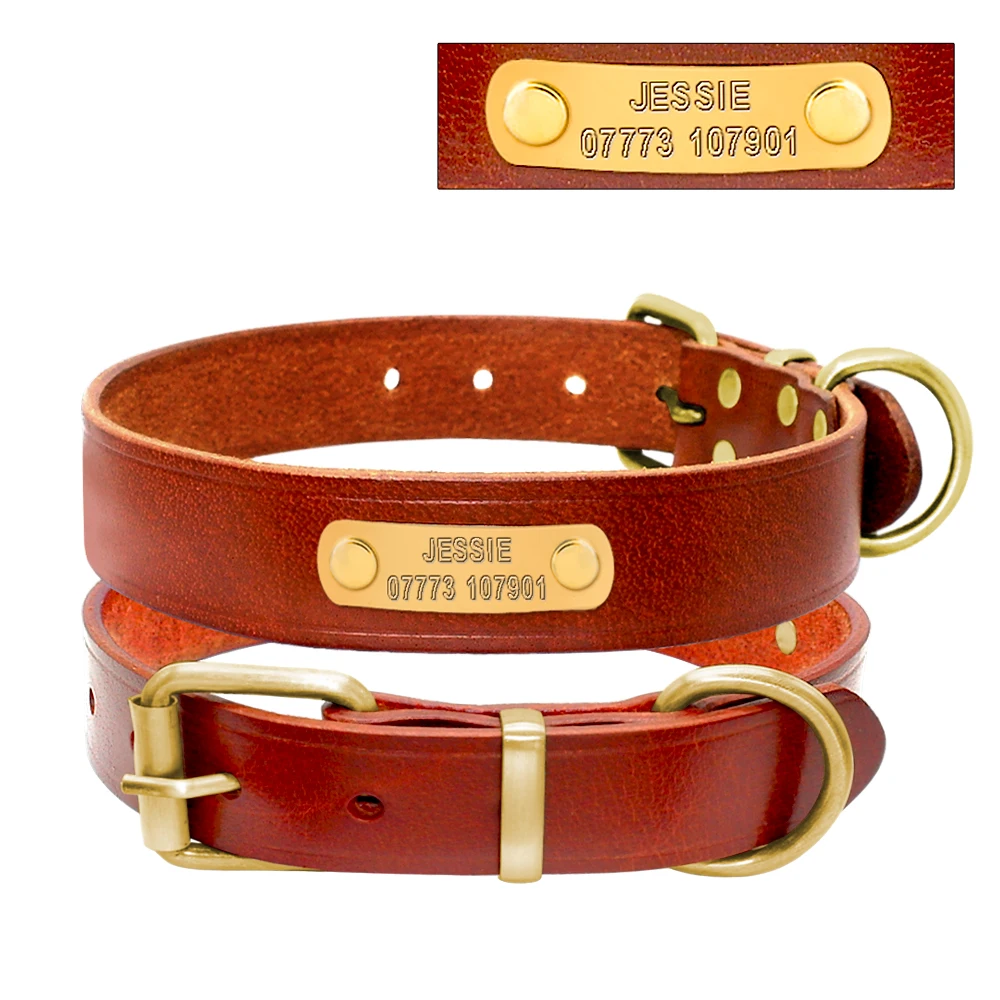 Genuine Leather Small Medium Dogs Cat Collar Personalized Dog ID Collar Custom Pet Name And Phone Number Free Engraving_voghion.com