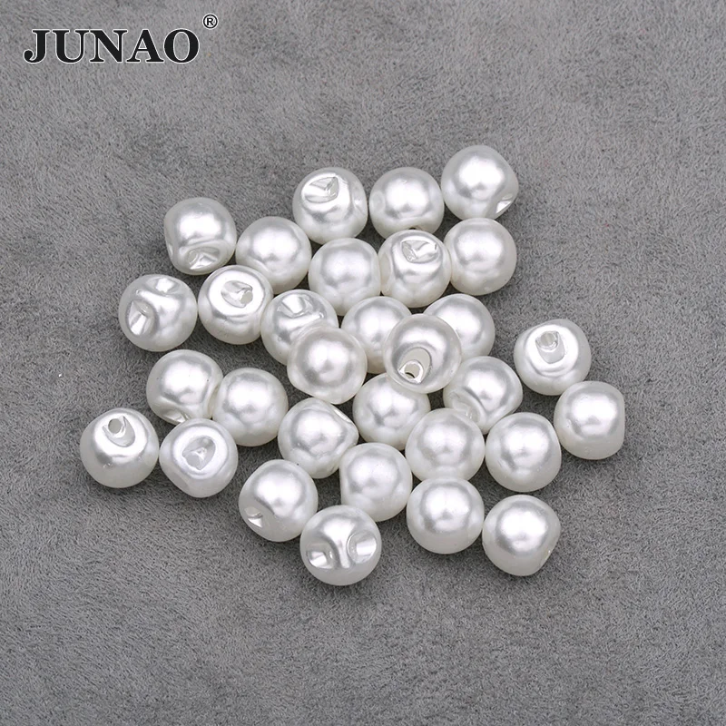 JUNAO 8 10 12 mm Sewing White Pearl Buttons Round Rhinestone Applique Scrapbooking Buttons for Needlework Clothes Decoration