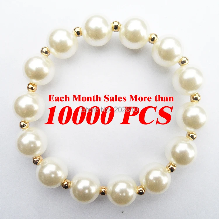 Hot sale cheapest price white round shape 12mm Pearl bracelet & bangle jewelry,Fashion Gold-color pearl beads bracelet