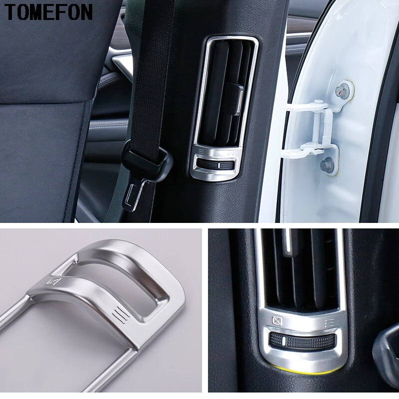 TOMEFON FOR HONDA URV UR-V 2017 B Pillar Interior ABS Chrome Rear Door Side Air Vent Outlet Cover Trim Sticker 2pcs
