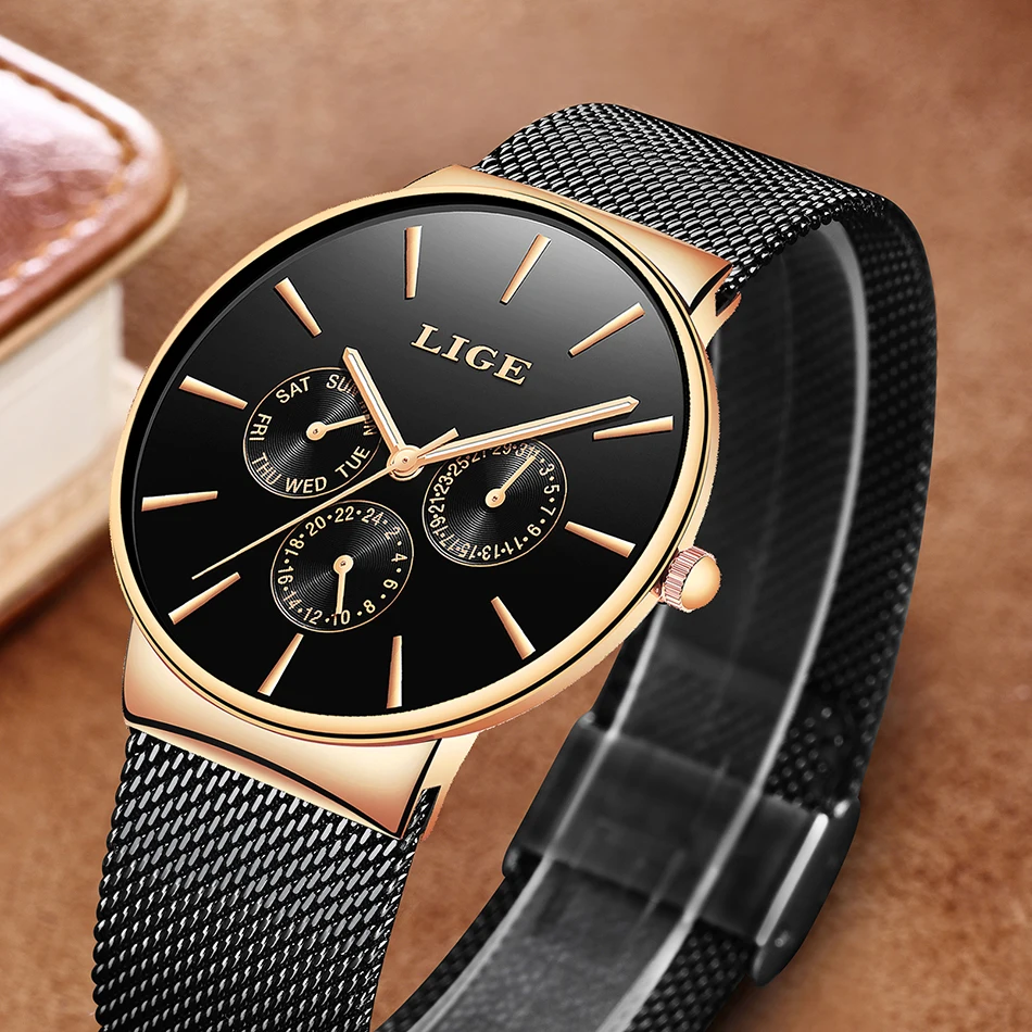 LIGE Classic Womes Watches Rose Gold Brand Luxury Laides Dress Clock Fashion Casual Waterproof Watch Quartz Calendar Wristwatch