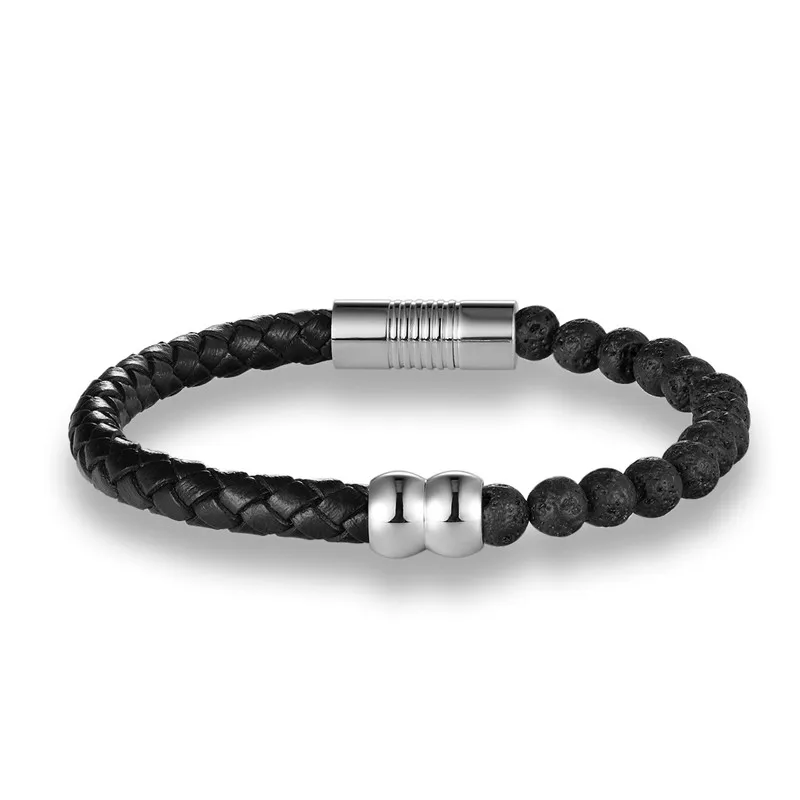 MKENDN Trendy Natural Beads Strand With Leather Bracelet Lava Rock Stone Bracelet Men For Women Best Gift Pulsera Buddha Jewelry