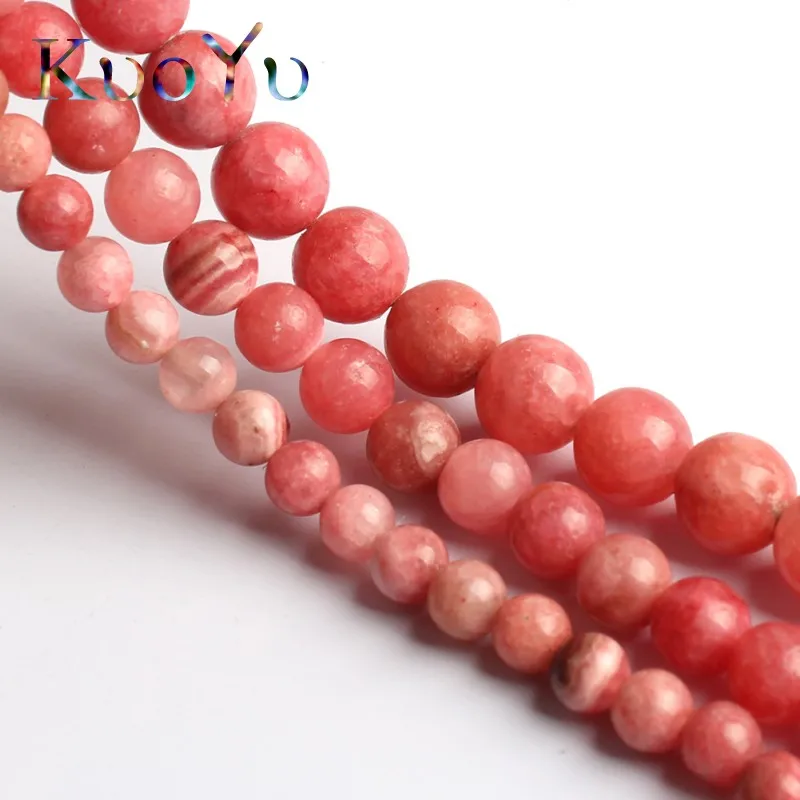 Natural Stone Rhodochrosite Beads Round Smooth Loose Beads Gem Stone For Jewelry Making DIY Bracelet Necklace 15\'\'Inch 6/8/10mm