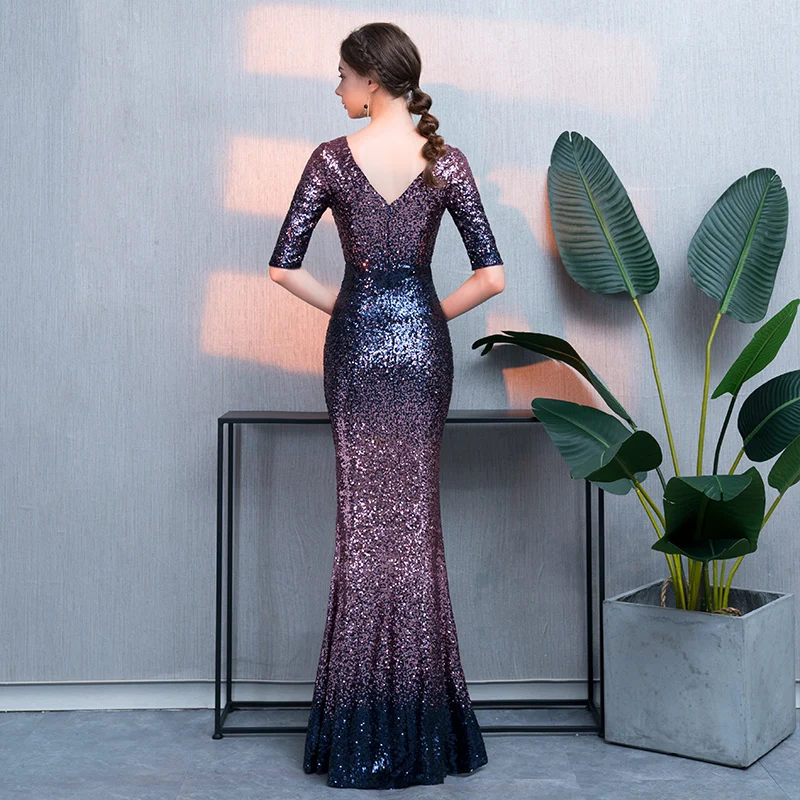 weiyin New Arrival Robe De Soiree 2020 Luxury V Neck Sequin Gowns Evening Dress Long Mermaid Formal Party Dress WY859