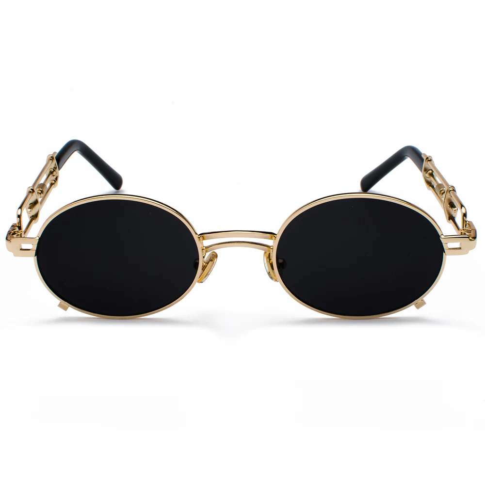 Peekaboo retro steampunk sunglasses men round vintage 2024 metal frame gold black oval sun glasses for women red male gift