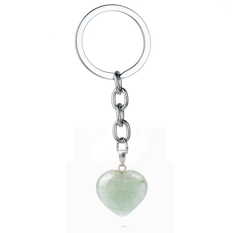 Natural Heart Stone Rose Quartz Keychain Crystal Healing Energy Opall Key Chain Ring On Bag Jewelry Wedding Party Gift