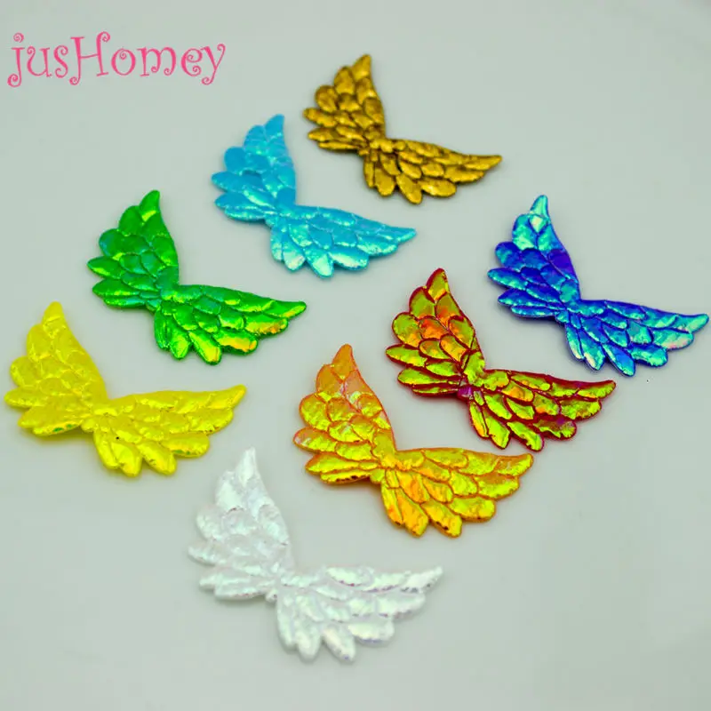 100pcs 35mm Iridescent Fabric Angel Wings Double Sided Glitter Wing Appliques Cupid, Fairy Wings Scrapbook Doll Embellishment