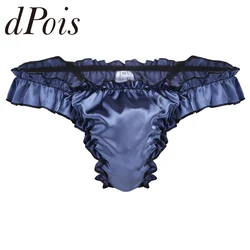 Male Mens Shiny Ruffled Frilly Panties Underpants Smooth Touch Bulge Pouch Bikini Briefs Hommes Jockstraps Underwear