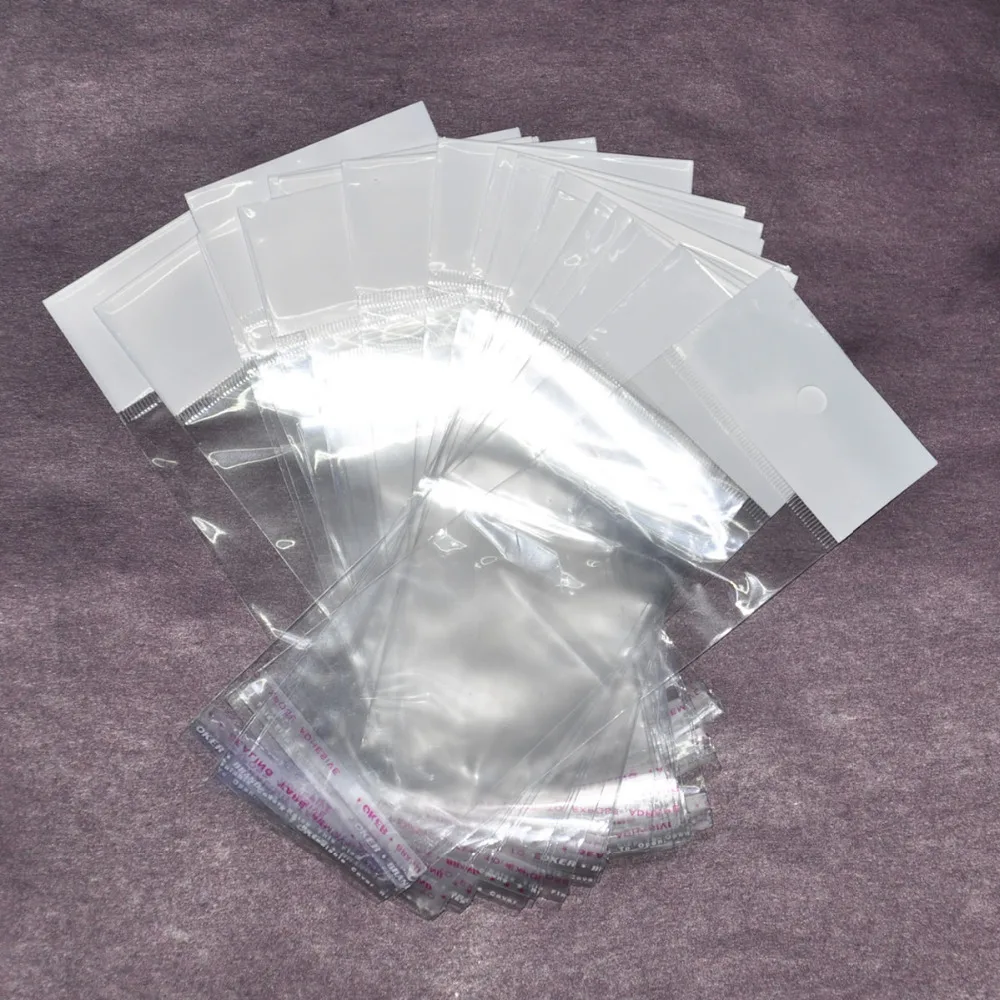 500Pcs/Lot 8*13cm Clear Self adhesive Seal Plastic Storage Bag OPP Poly Bag Retail Packaging Packing Bag W/ Hang Hole Wholesale