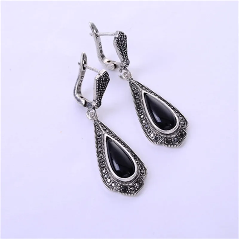 Ajojewel Brand Vintage Black Jewelry Sets For Women Water Drop Pendant Necklaces Earrings Set With Rhinestones