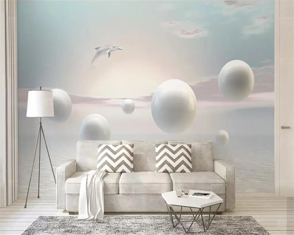 beibehang Custom wallpaper 3d photo mural cloud sea sky dolphin 3d stereo ball living room bedroom TV background wall paper 3d