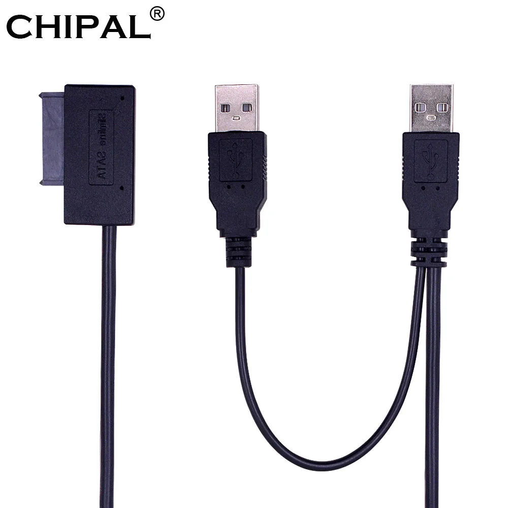 CHIPAL USB 2.0 to 6+7 13Pin Slimline Slim SATA Cable with External USB2.0 Power Supply for Laptop CD-ROM DVD-ROM for HDD Caddy