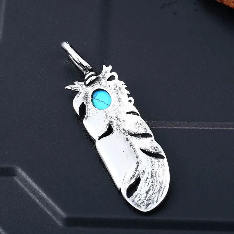 Beier 316L Stainless Steel Pendant Necklace Japan Popular Feather Pendant With Natural Oval Opal Green Stone Jewelry LLBP8-283P