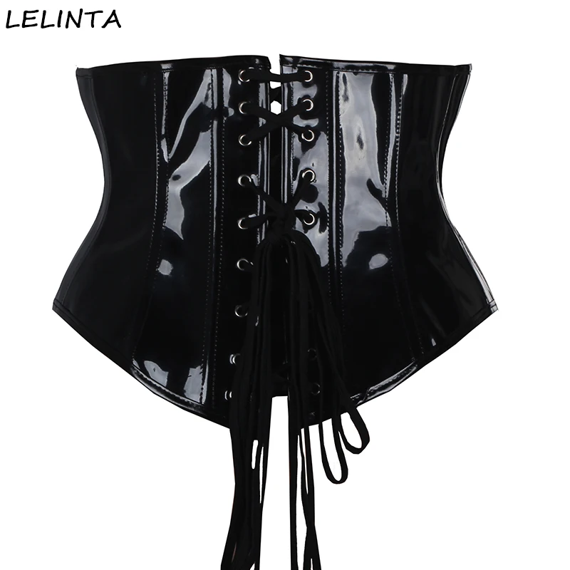 LELINTA Black PVC Underbust Corset Belt Gothic Zip Waist Trainer Cincher Lace Up Steampunk Corsets and Bustiers Plus Size 6XL