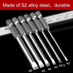 HOEN S2 Alloy Steel Flat Head Slotted Tip Magnetic Slotted Screwdrivers Bits 6pcs/set 75mm 2.0-6.0 Mm Top Quality Silver