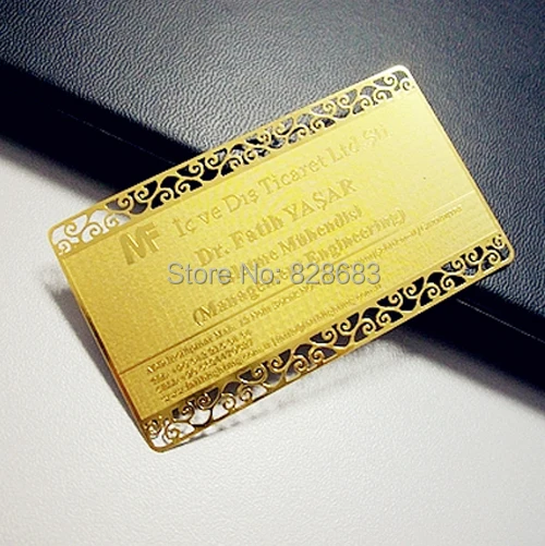 Custom Golden Stainless Steel Metal Business Card with Engraving and CUTOUT