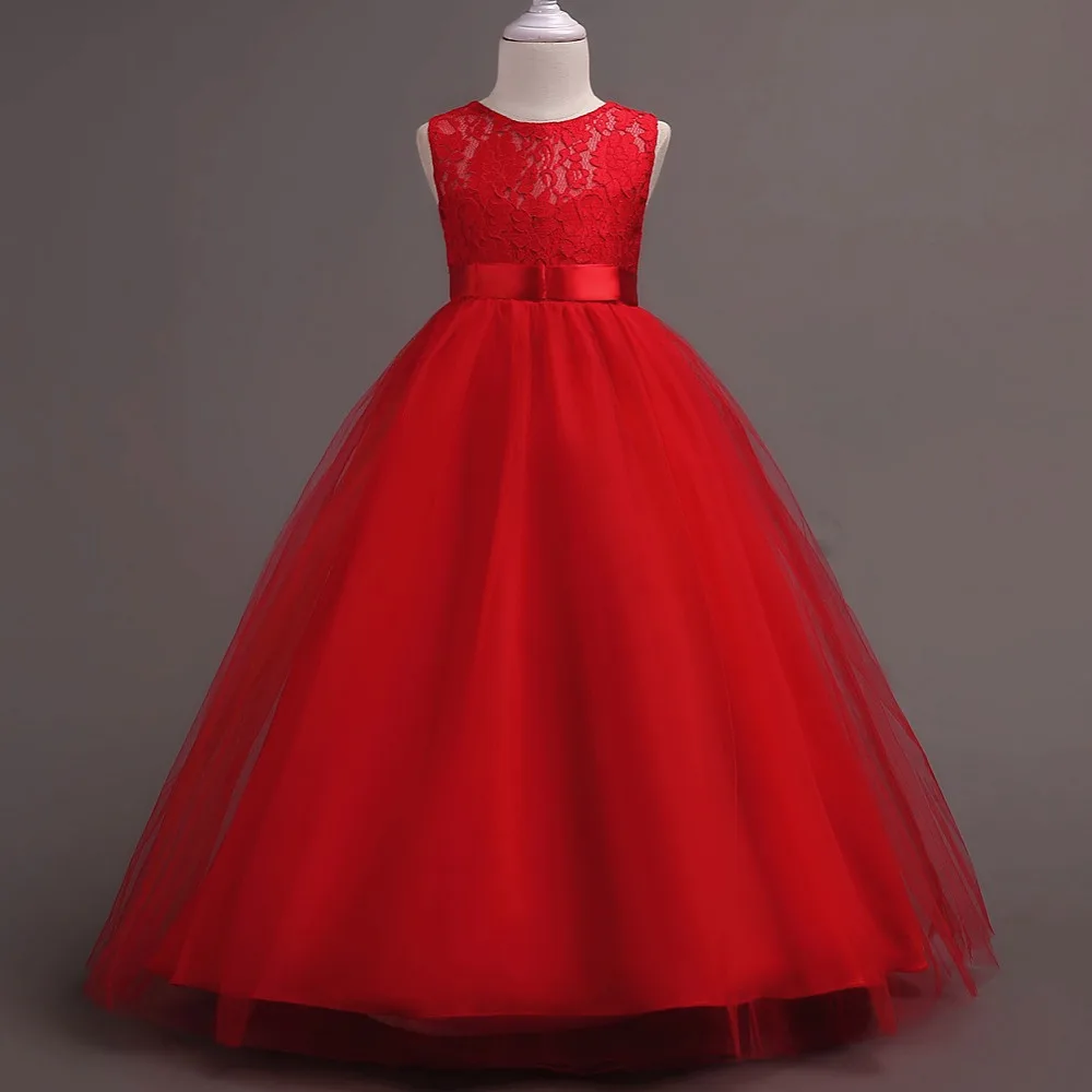 Vestidos de flores rojas para niña, vestidos largos de encaje esponjoso para fiesta de boda, baile de graduación, venta al por mayor, novedad, # BH-9999R