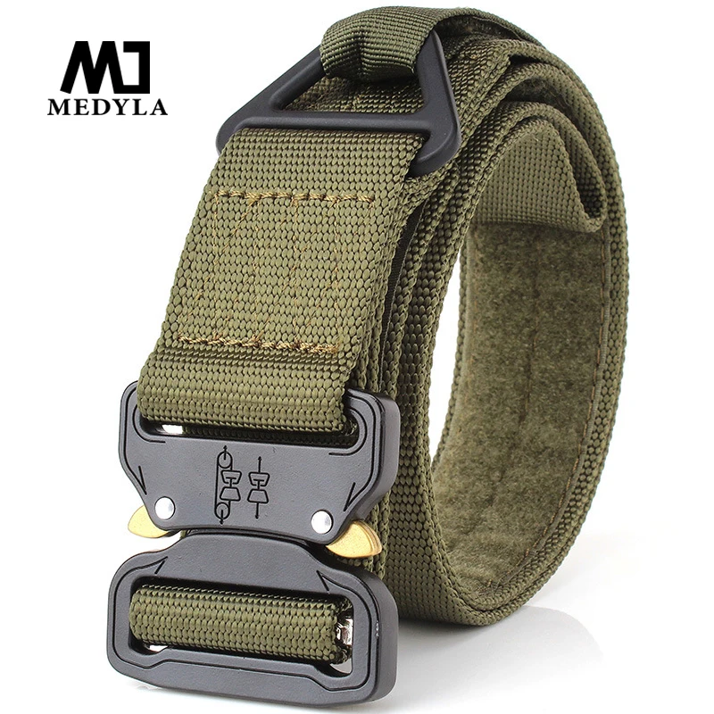 MEDYLA Adjustable Men Tactical Belt Heavy Duty Waist Belt Nylon Military Tactical Belts with Metal Buckle Hunting Accessories