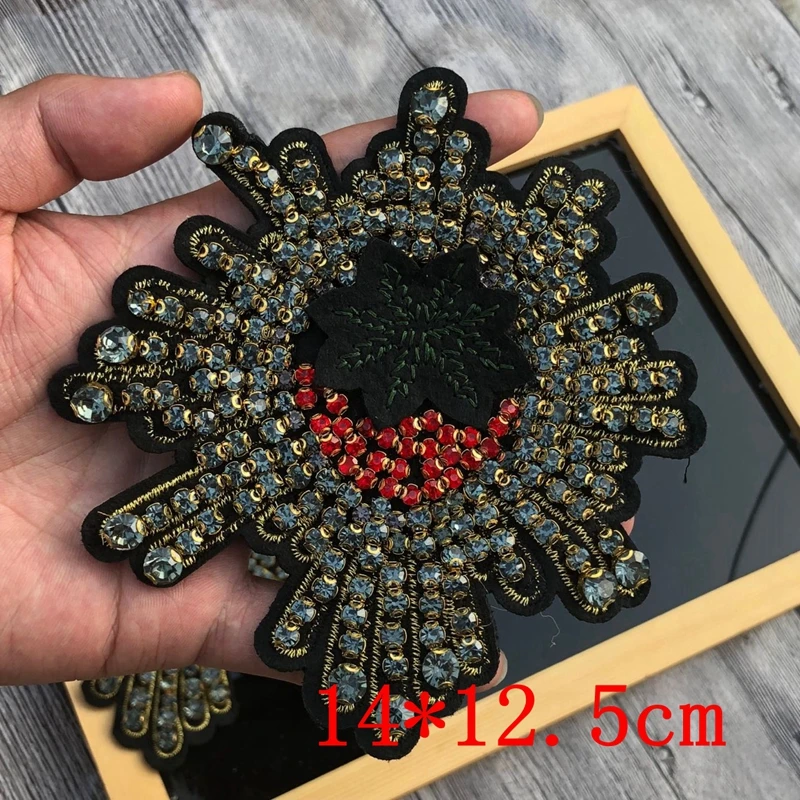 Beaded large strawberry fruit glass patches Motif sew on top grade Applique 3D embroidery DIY accessory applique