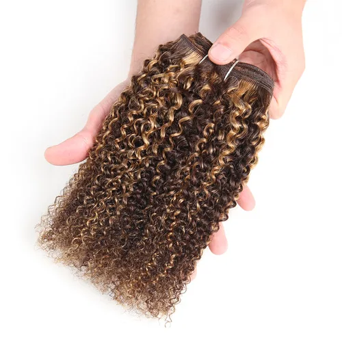 Imagen 2 del producto Elegante Afro Kinky Weave Pelo Rizado 1 Pieza Solo Ombre Brasileño Armadura de Cabello Humano Oferta de Paquetes # P4-27 # Extensión de cabello Remy P4-30