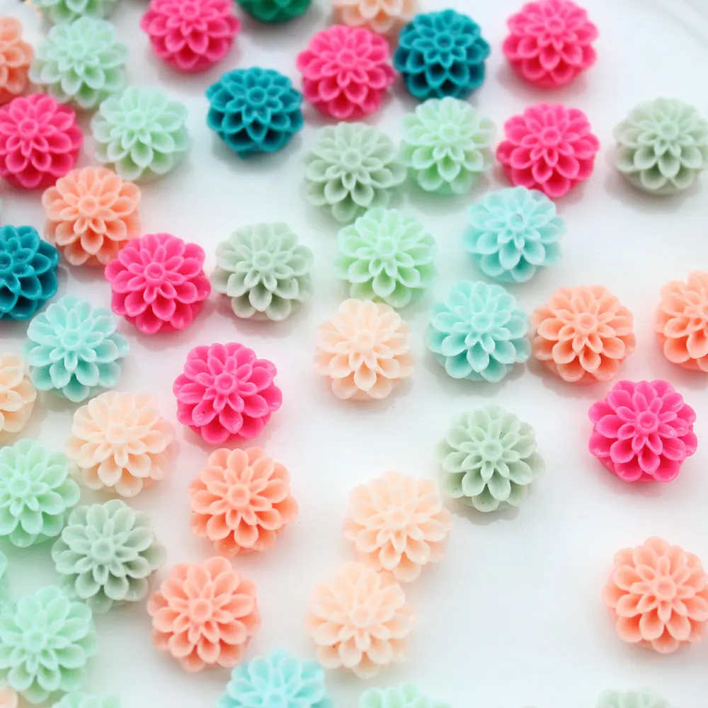 220pcs Mini Honeycomb Dahlia Flowers, Mixed Colors Resin Cabochons, Mum Shaped 14mm D25