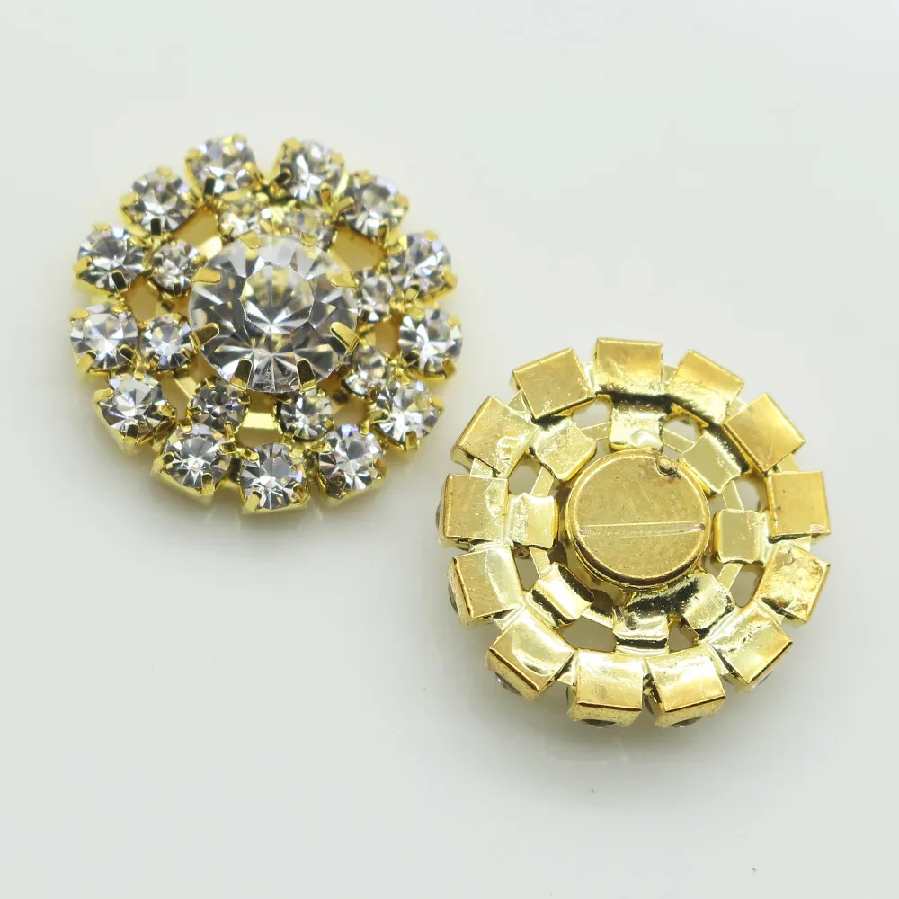 Present Hot 50PCS Gold 20MM Round Rock Crystal Buttons DIY For Tapes Accessories Wedding Jewelry Buckles Diamante Cryustal