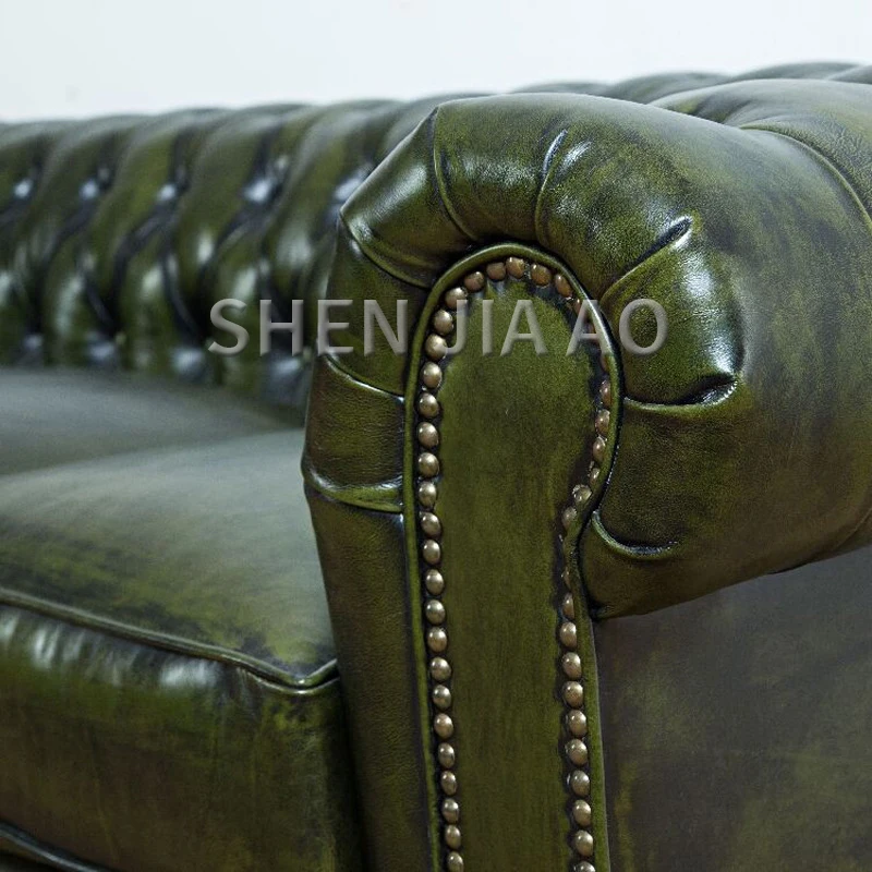 Three-person European Leather Art Sofa Retro Nostalgic Leather Retro Sofa Three People Multi-functional Living Room Sofa 1PC