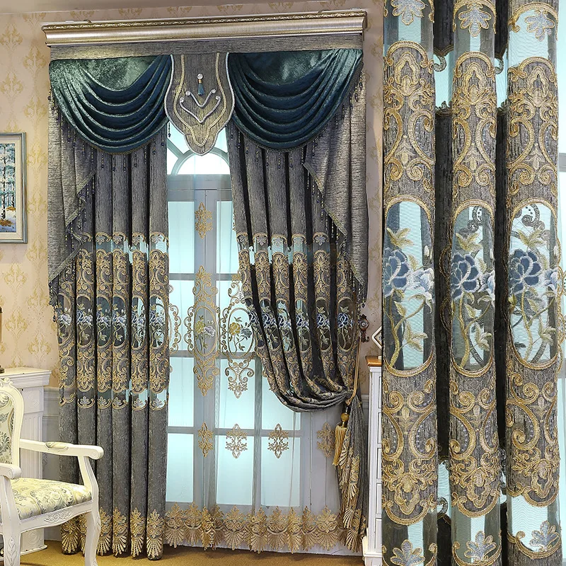 Jacquard Valance Embroidered Curtains for Living Room Window Curtains Tulle Floral Luxury Europe for Bedroom Door Kitchen Drapes