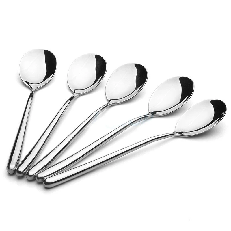 2-10pcs 8.7\'\' Korean  Tablespoon Round Dinner Spoons Long Hollow Handle Soup Spoon Stainless Steel Scoop Silver Tableware set