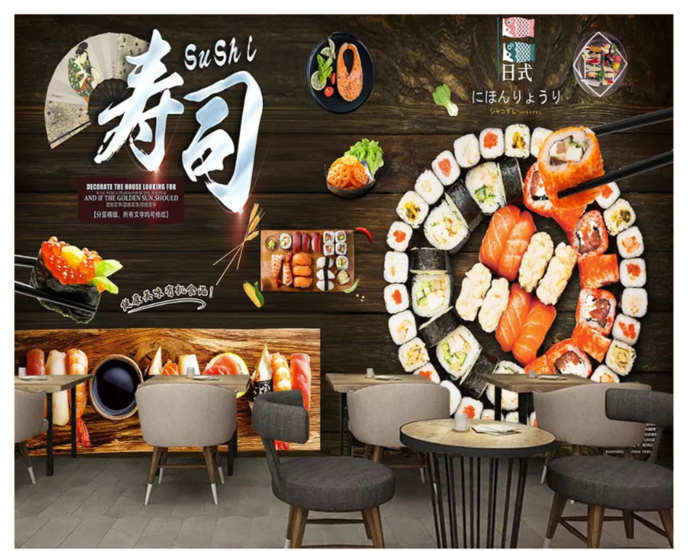 beibehang Customized formaldehyde-free classic vintage wall paper hand-painted cute Japanese restaurant background 3d wallpaper