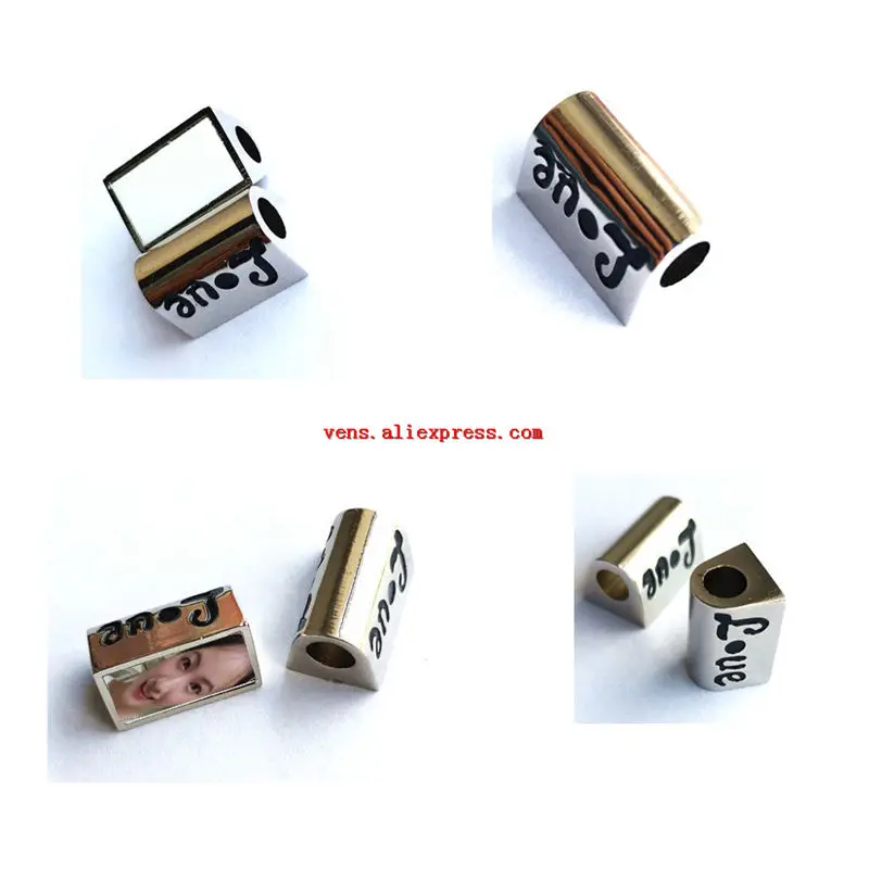 

New Sublimation blank Rectangle heart shape charms photo bead metal hole 5MM charm hot transfer printing consumables 20pcs/lot