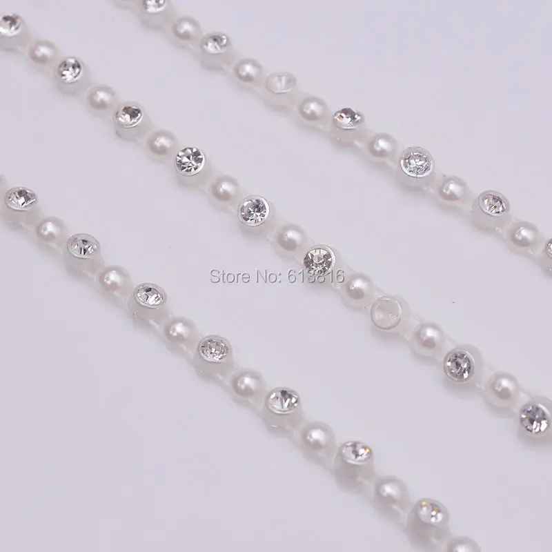 SS16(4mm) Pearl chain ABS cup chain clear crystal pearl 10yards/roll DIY jewelry/ mobile beauty/shoes accessories