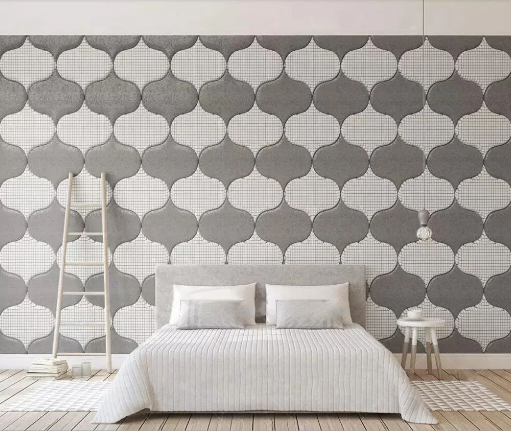 

Modern geometric Mosaic Nordic checked print with soft leather background wall painting