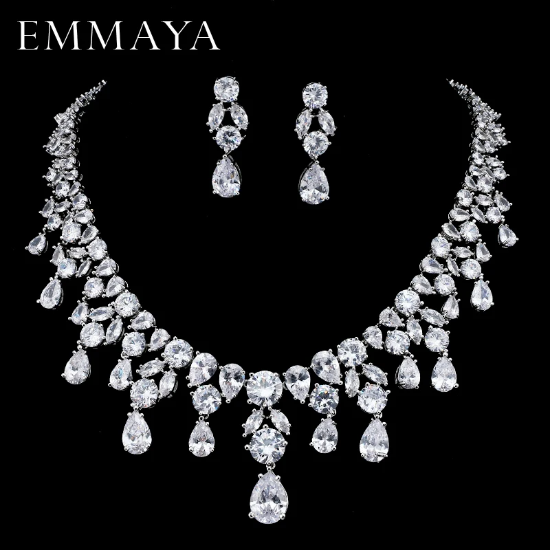 EMMAYA Brand New Jewelry Set For Woman Long Necklace Pendant Crystal Earrings Wedding Beads Fashion Jewelry Gift