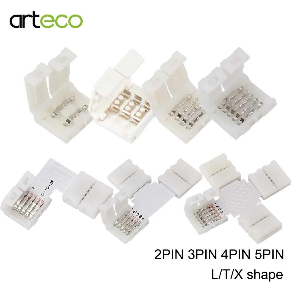 5pcs Free Soldering LED Connector 2PIN 3PIN 4PIN 5PIN L / T / X Shape Corner connector for 10mm LED Strip Light RGB RGBW RGBWW