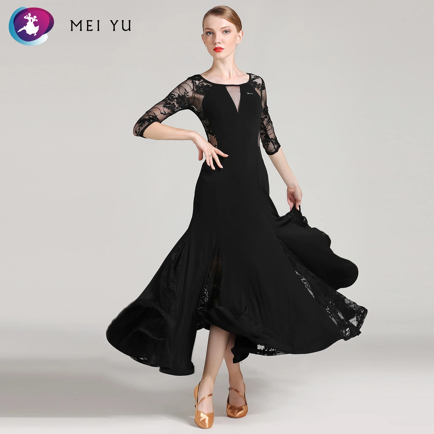 MEI YU S7008 Lace Mid-sleeve Morden Ballroom Dance Waltz Four Color Practice Skirt