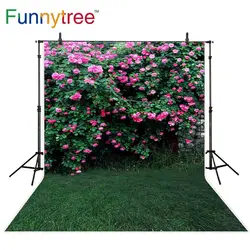 Funnytree Photo background photocall pink flowers bush dark green grassland wedding photography backdrops photophone wallpaper