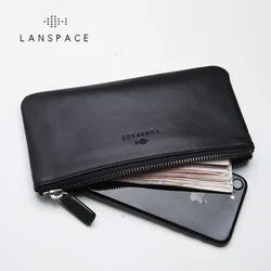 LANSPACE men's leather wallet brand thin purse fashion designer coin purses holders